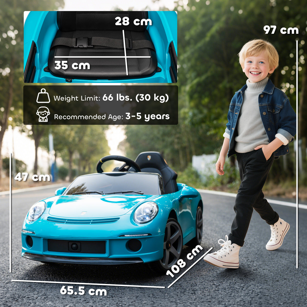 Kids Electric Car, 12V Licensed RUF GT Ride On Car With Suspension, Remote Control, Music, For 3-5 Years, Blue
