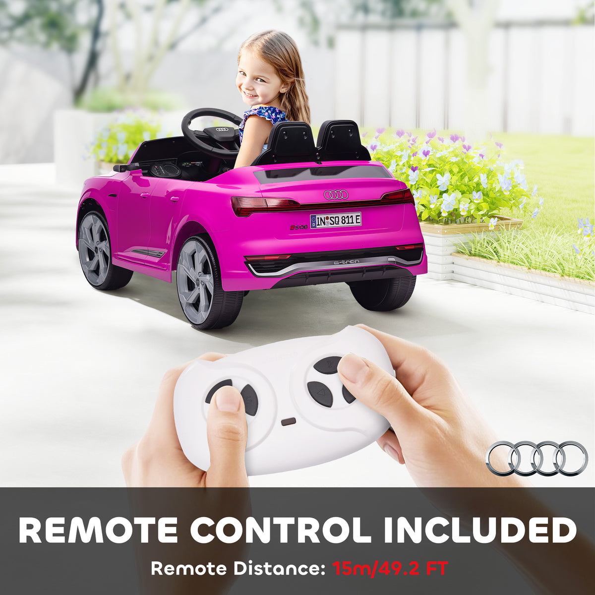Audi Q8 E-tron Sportback Licensed 12V Ride On Car W Remote, 4 Spring Suspension Wheels, Headlights, Music, Horn - Pink