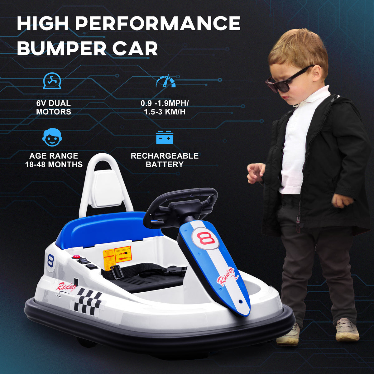 Bumper Car for Kids, 360° Rotation 6V Electric Ride On Bumper, White