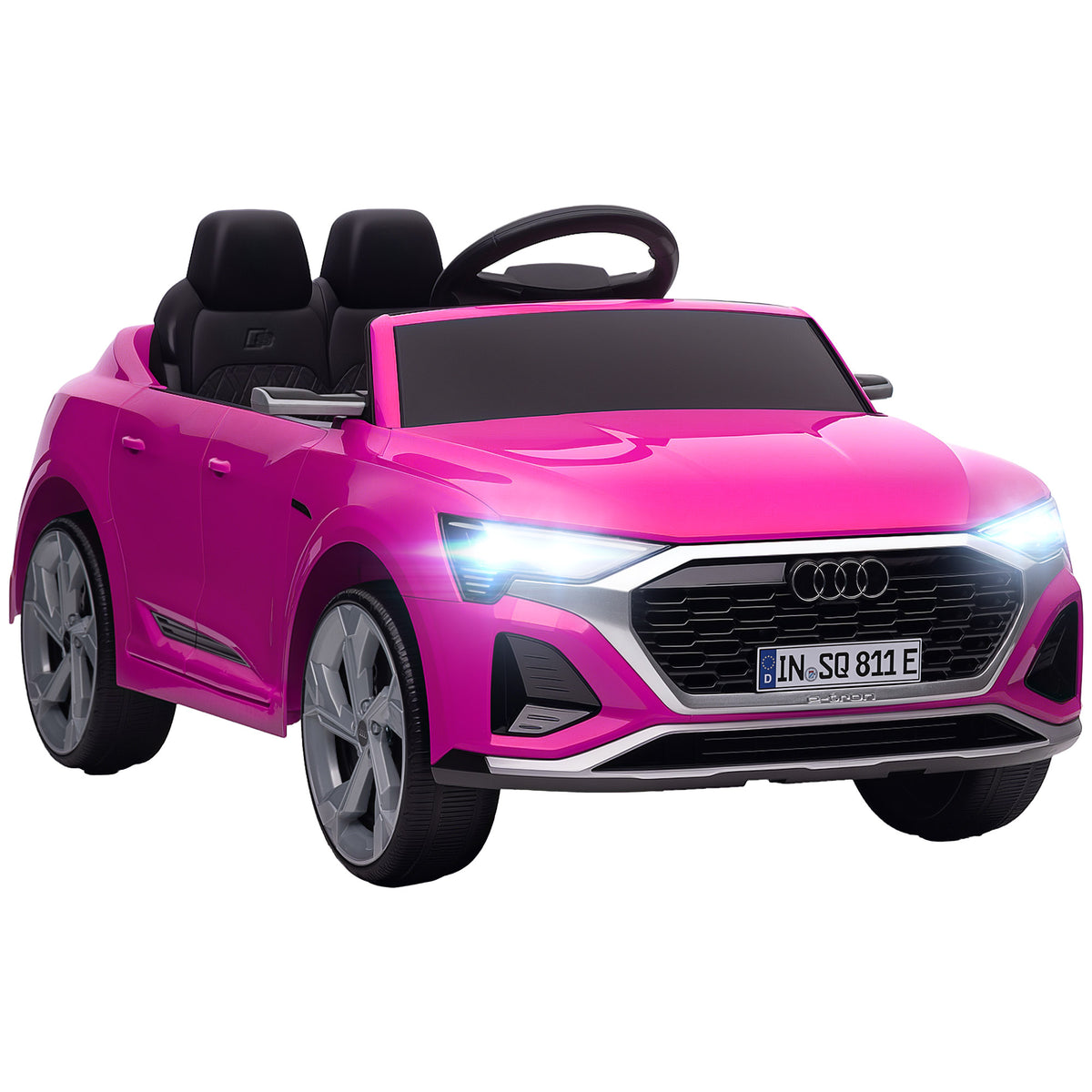 Audi Q8 E-tron Sportback Licensed 12V Ride On Car W Remote, 4 Spring Suspension Wheels, Headlights, Music, Horn - Pink