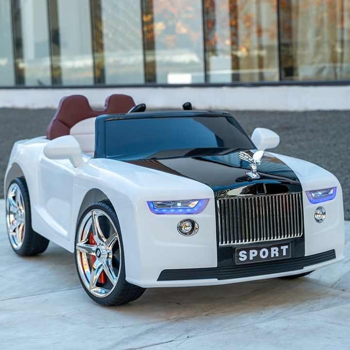 White luxury Rolls Royce ride on car for kids Ahmedabad online India two seat electric ride on with chrome grille and brown seats