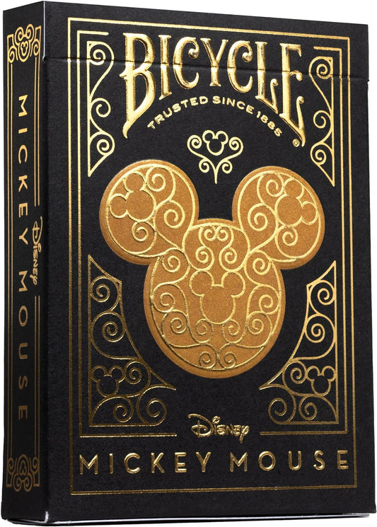 Black Bicycle Mickey Mouse Playing Cards with Gold Foil Design for Family Game Night