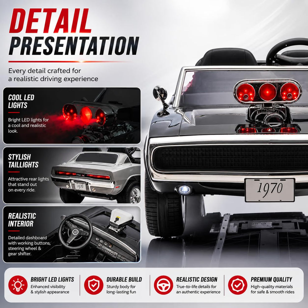 Dodge Charger battery operated car with LED lights for kids by Sam's Toy World, ideal for ages 3 to 7 in Ahmedabad