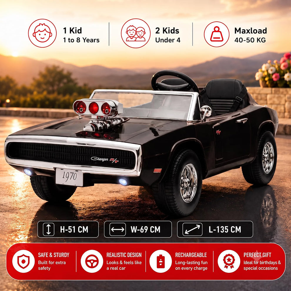 Ride on car Dodge Charger battery operated car Ahmedabad in black for kids aged 1 to 8 years from Sam's Toy World