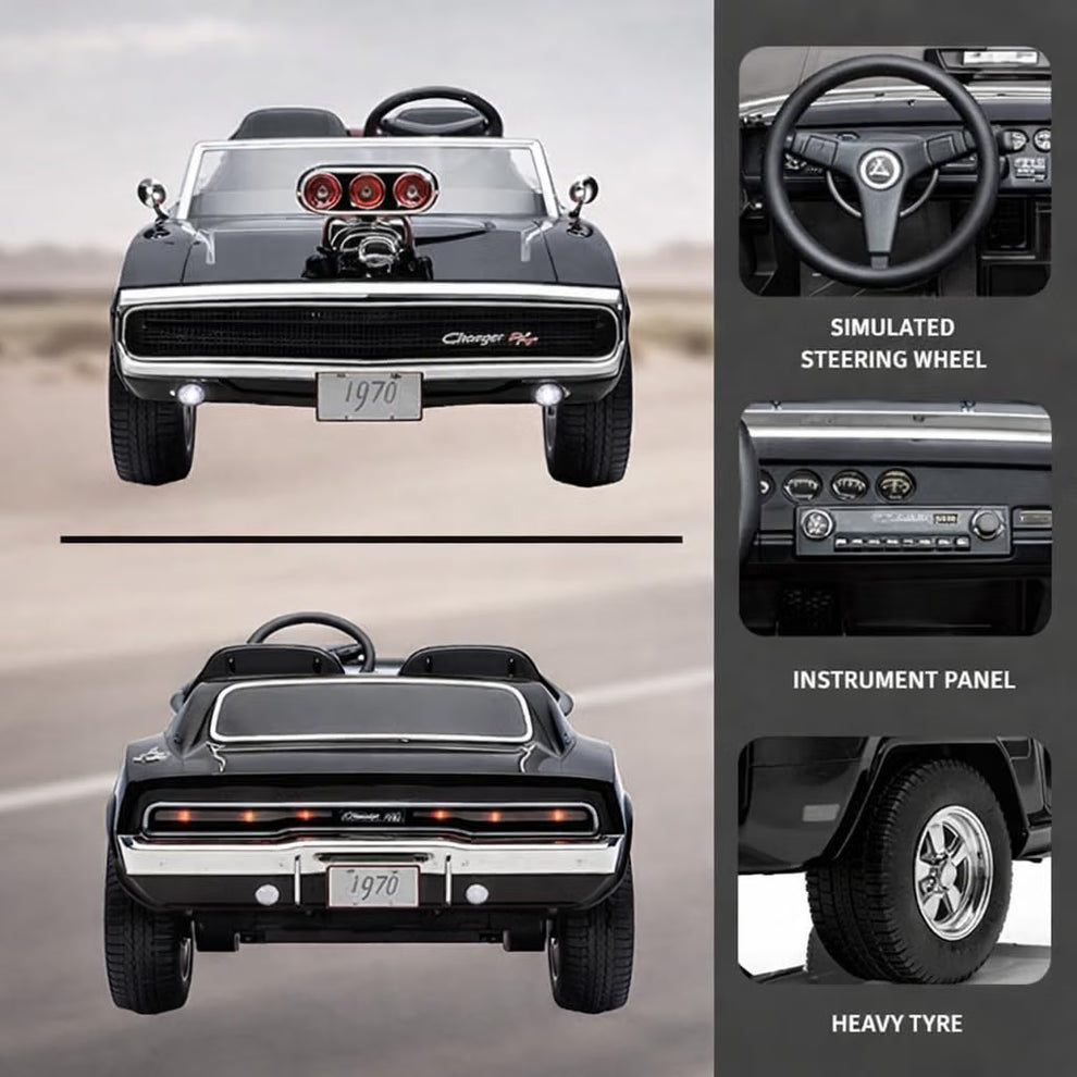 Ride on car Dodge Charger battery operated car Ahmedabad in black, suitable for kids aged 3-7, by Sam's Toy World