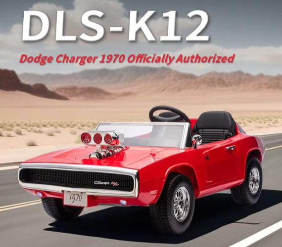 Red 1970 Dodge Charger child's ride on electric car, front view, for kids' outdoor fun