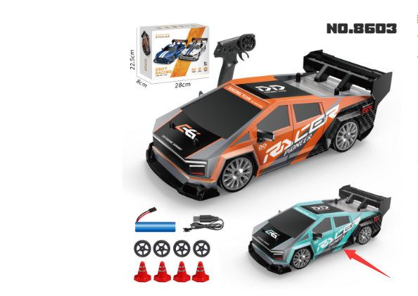 Drifting Stunt rc car with remote in orange and black designed for kids ages 8 and up from Sam's Toy World
