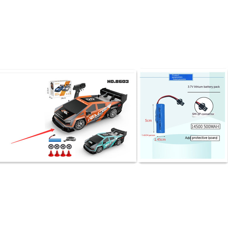 Drifting Stunt rc car with remote in blue and orange for kids ages 6 and up from Sam's Toy World