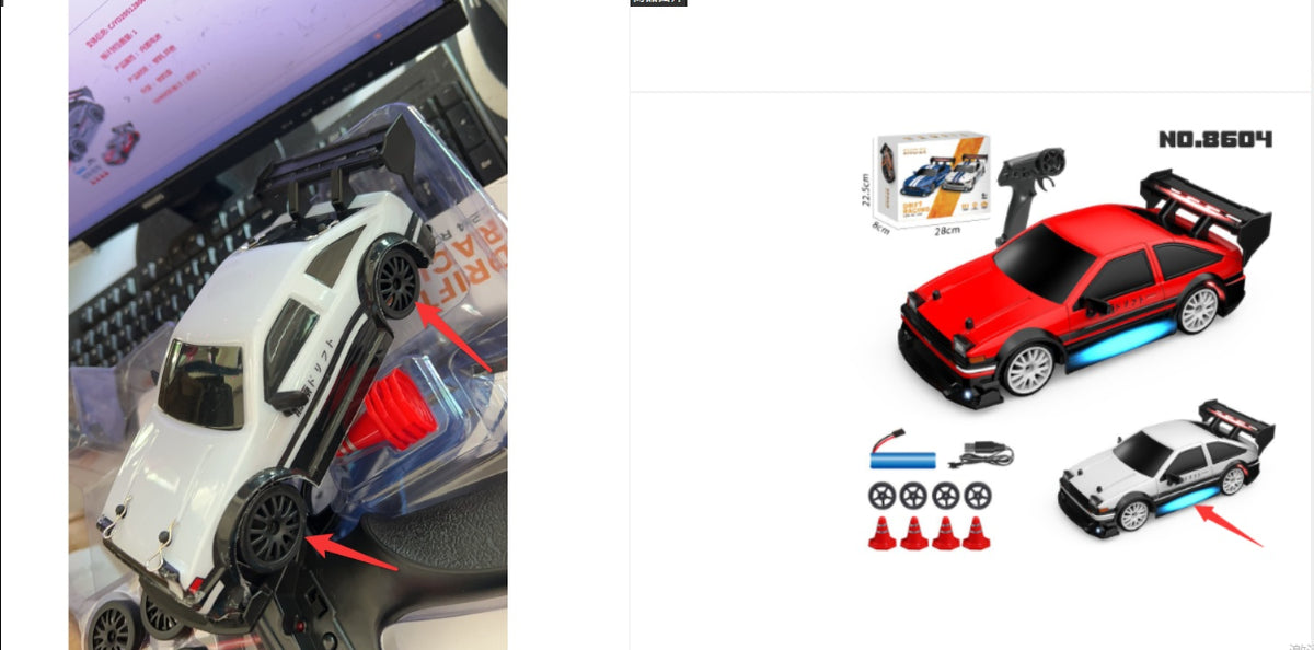 Drifting Stunt rc car with remote in red and white colors, suitable for ages 6 and up from Sam's Toy World