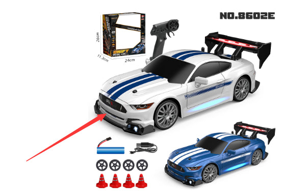 Drifting Stunt rc car with remote in white and blue colors, suitable for ages 6 and up, by Sam's Toy World