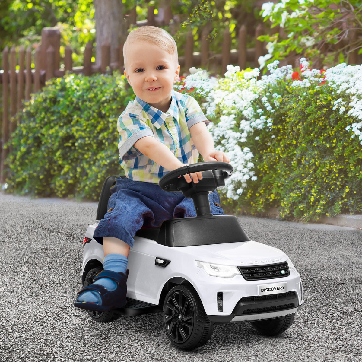 2 in 1 Land Rover Licensed 6V Ride on Car Sliding Car Battery Powered Electric Car w/ Headlights Music Horn, White