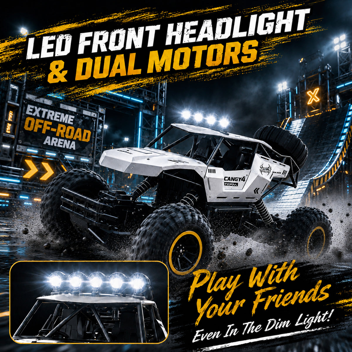 TEMU Can't Sale. Silver,Black RC Car Rock Crawler Rechargeable Off Road Truck 4WD, Metal Shell LED Headlights Remote Control Off Road Car Truck, Logistics Is Randomly Sent By UPS, USPS,UNI,GOFO.