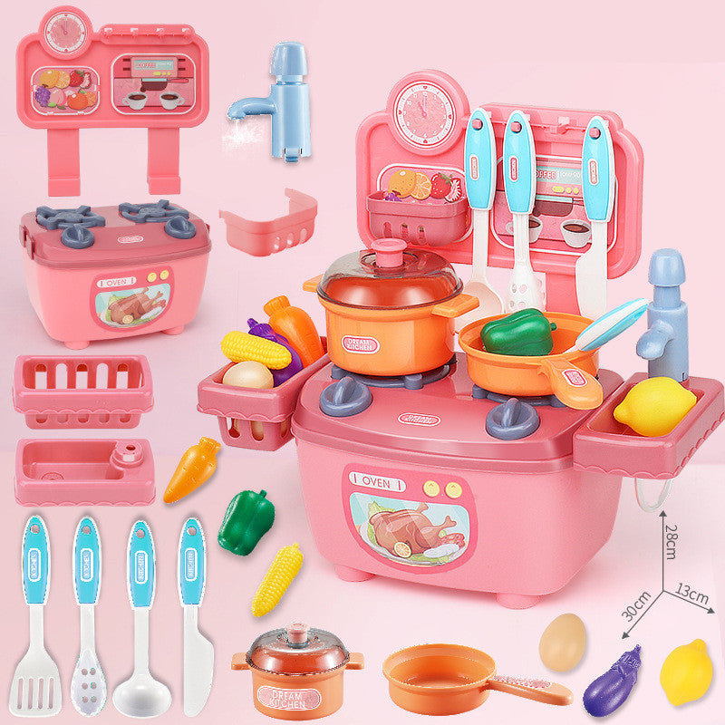 Sam's Toy World pink kitchen for play Girls Toy set with utensils, pots, and colorful vegetables for kids