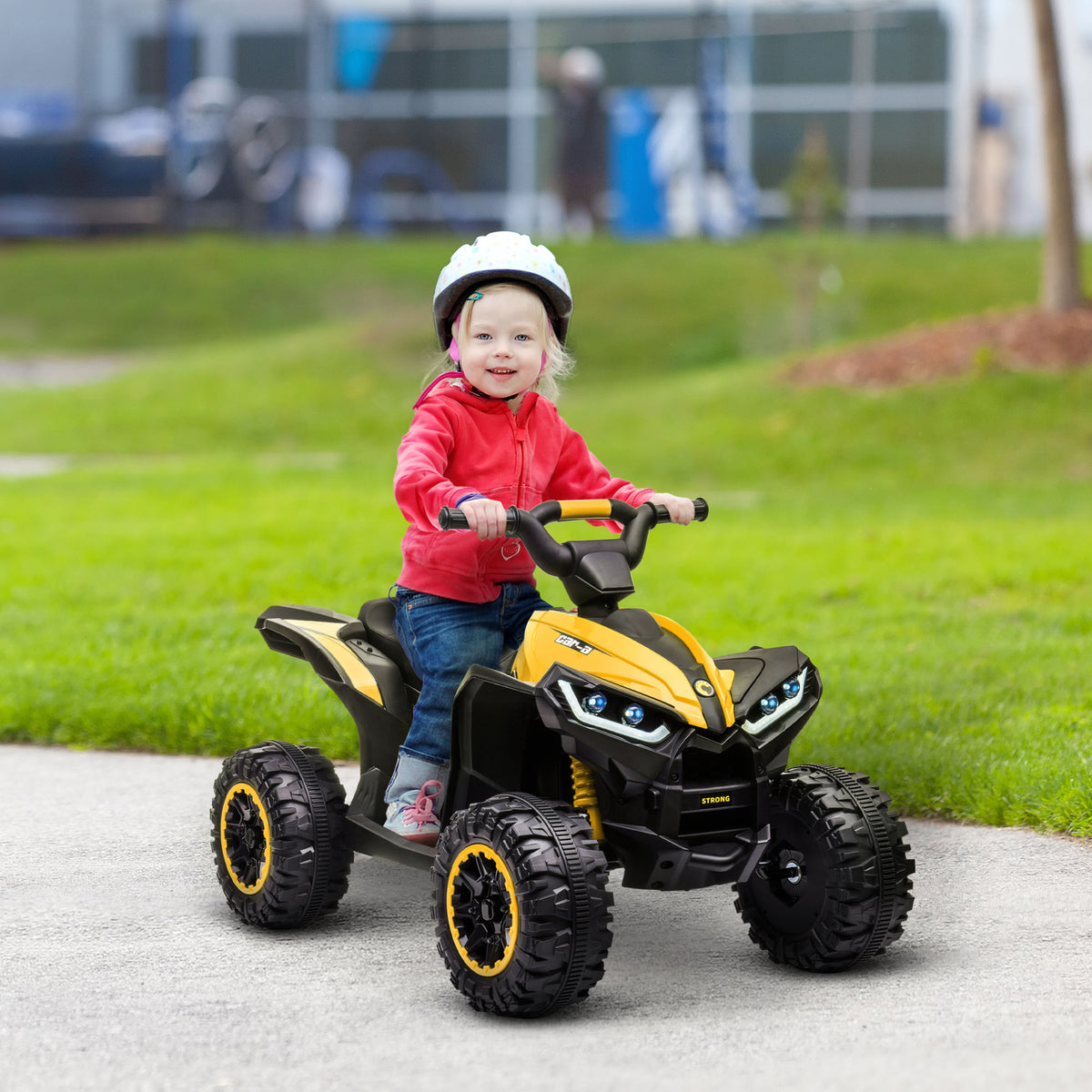 Kids Electric ride on battery operated car ATV bike for kids in black and yellow from Sam's Toy World