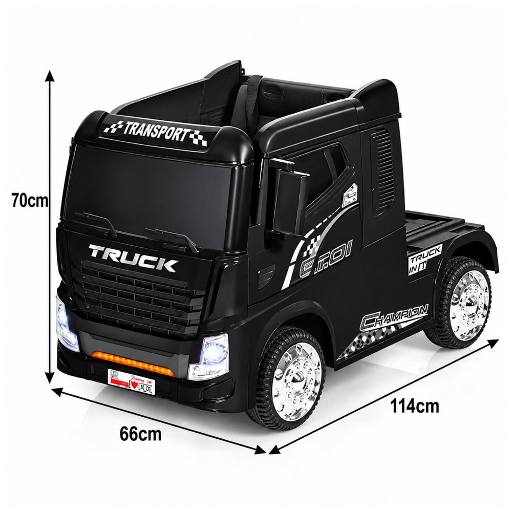 Black Electric Ride-On Heavy-Duty Truck with Remote & Manual Drive for kids by Sam's Toy World, ages 3-7