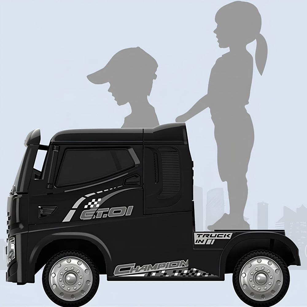Electric Ride-On Heavy-Duty Truck with Remote & Manual Drive Ahmedabad Gujarat in black for kids aged 3-8 from Sam's Toy World