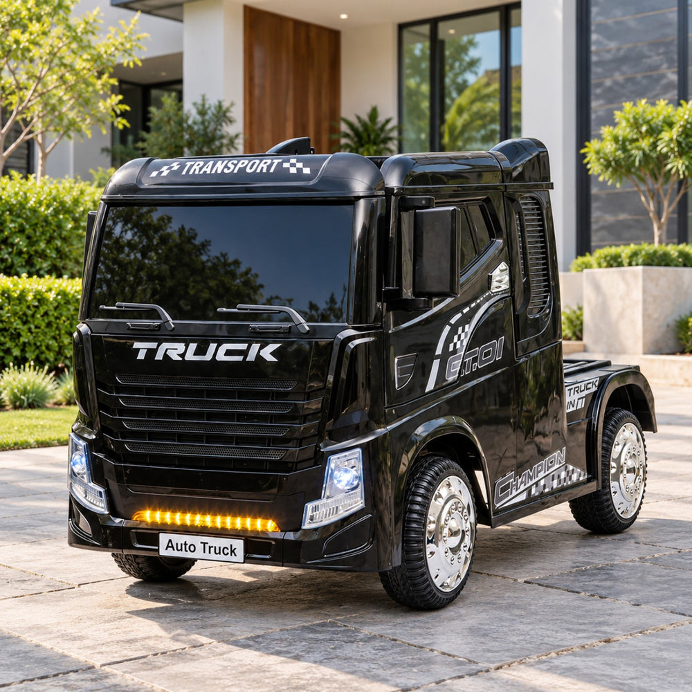 Electric Ride-On Heavy-Duty Truck with Remote & Manual Drive Ahmedabad Gujarat in black for ages 3 to 8, Sam's Toy World