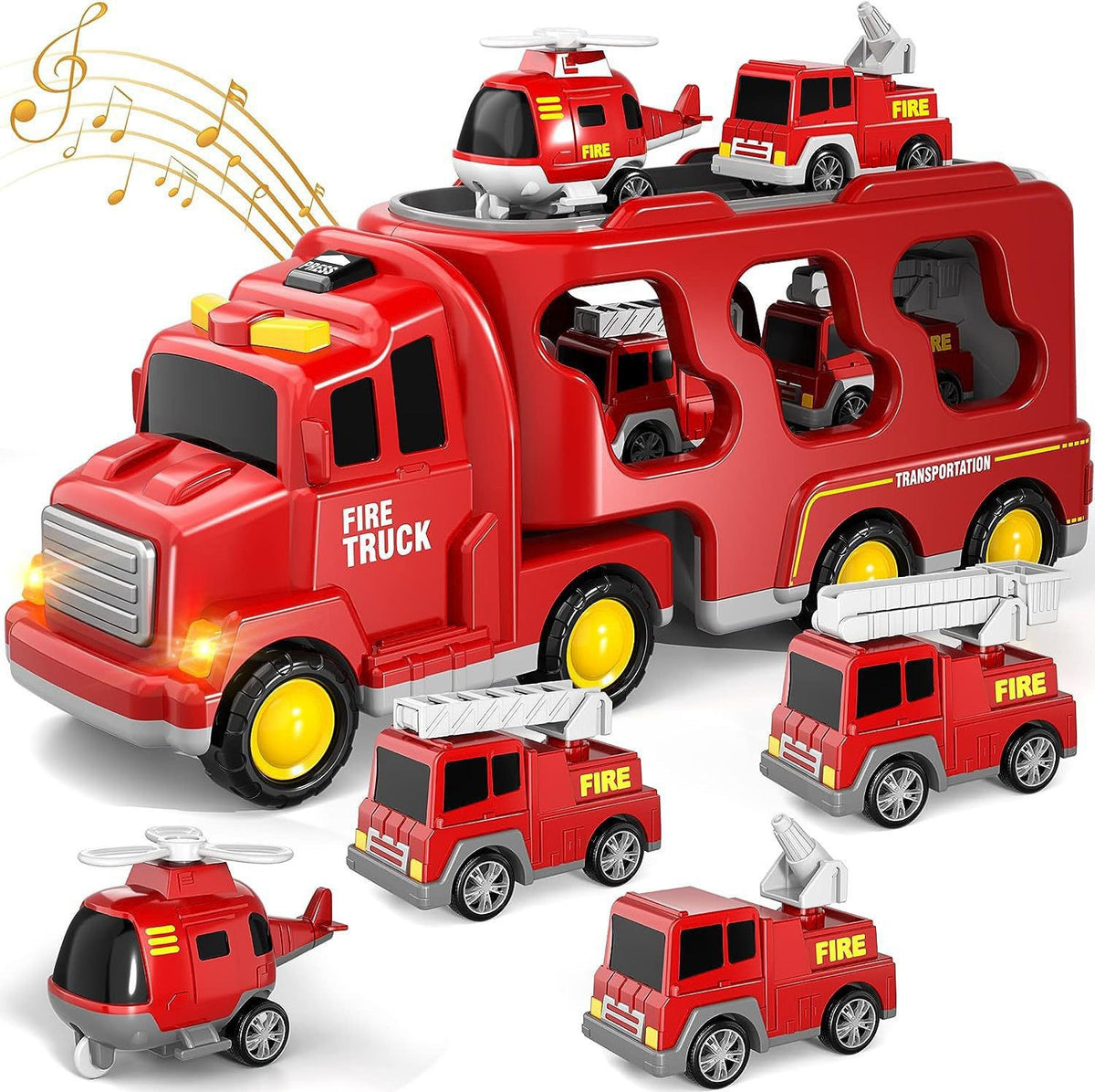 Sam's Toy World Fire Truck Playset with Mini Fire Helicopters for Ages 3 and Up - Engineering monster truck toy trucks
