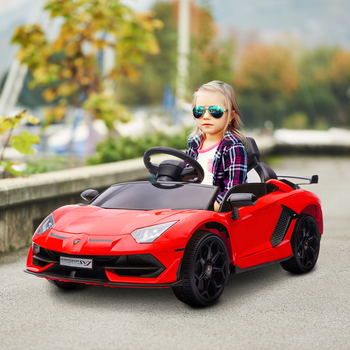 Lamborghini Licensed 12V Kids Electric Car W  Butterfly Doors, Remote, Music, Horn, Suspension - Red