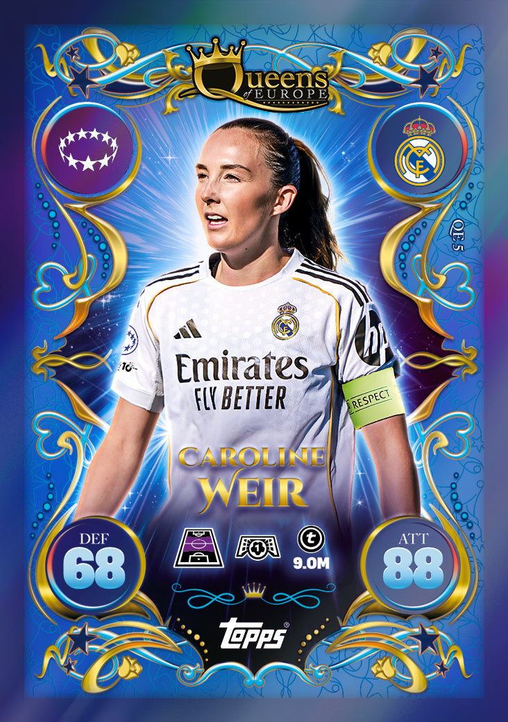Caroline Weir football card, Topps Match Attax design showcasing a vibrant illustration for collectors at Sam's Toy World