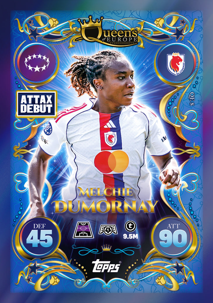 Melchie Dumornay football card from Topps Match Attax, colorful design, collectible item for fans at Sam's Toy World