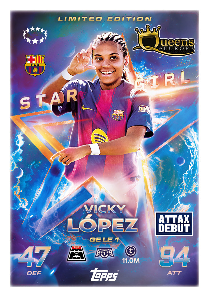 Vicky López Limited Edition Topps Match Attax football card with stats for collectors at Sam's Toy World