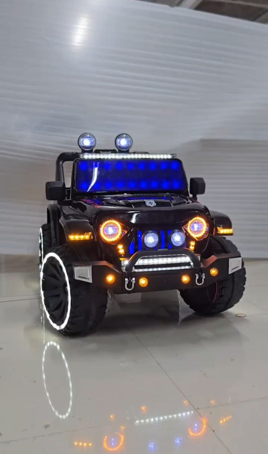 FT 928 kids ride on jeep vehicle make in Ahmedabad Gujarat with black body and bright LED lights