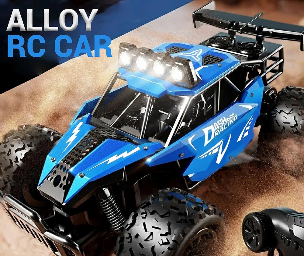 Alloy full-function RC car for children with LED lights and rugged tires for outdoor fun