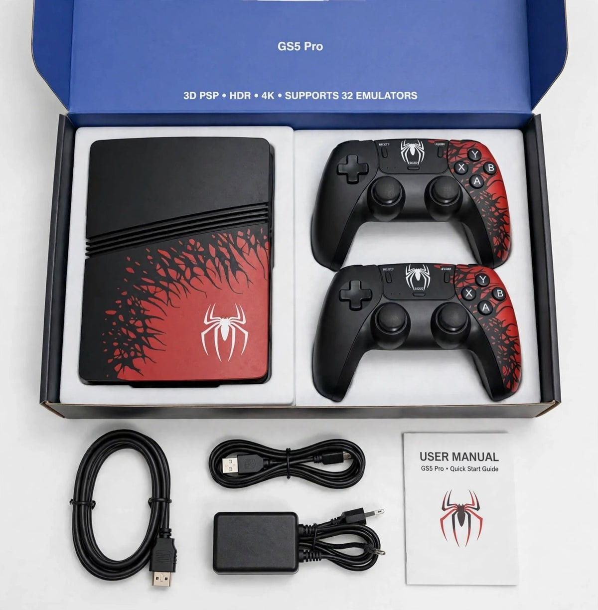 Game Stick GS 5 Pro in black and red, includes dual controllers, suitable for PS5 gamers, Sam's Toy World