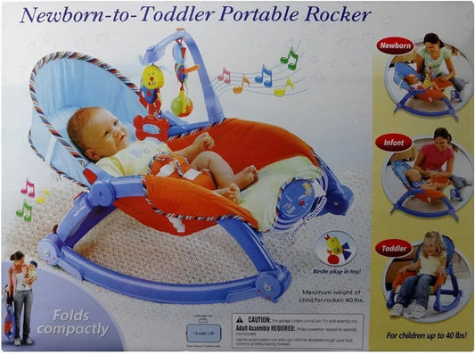 Blue orange newborn to toddler rocker chair Ahmedabad Gujarat online India . Baby in reclining rocker with toy arch