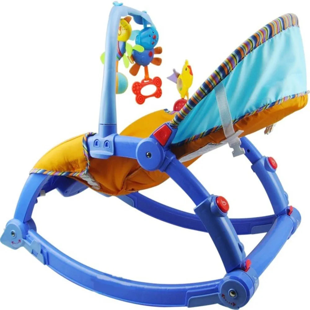 Blue and orange baby rocker with toy bar and safety harness newborn to toddler rocker chair Ahmedabad Gujarat online India