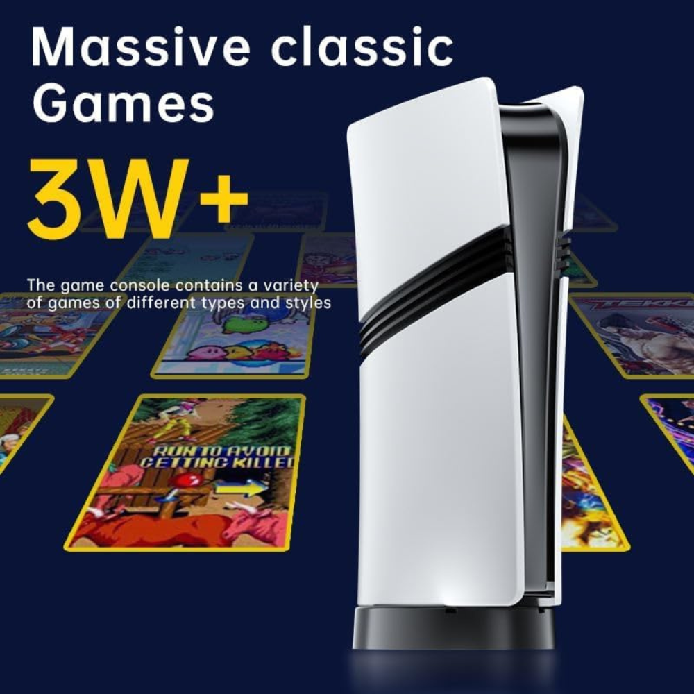 GS5 PRO classic games snake with 30000 retro game stick, white console, side view for nostalgic gaming fun
