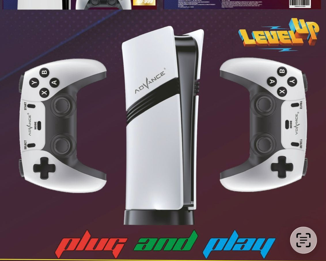 GS5 PRO classic games snake with 30000 retro game stick, white console and controllers, front view, for retro gaming fun