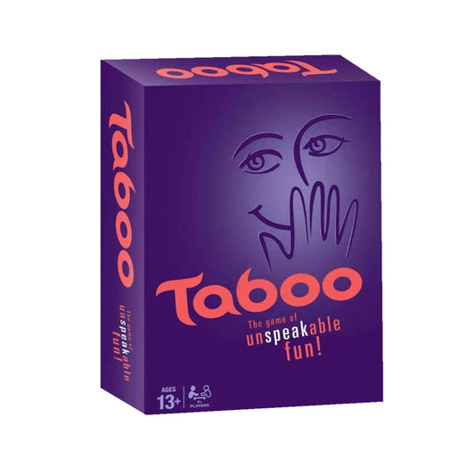 Purple Taboo board game box with logo and tagline unspeakable fun buy Taboo board game online Ahmedabad India