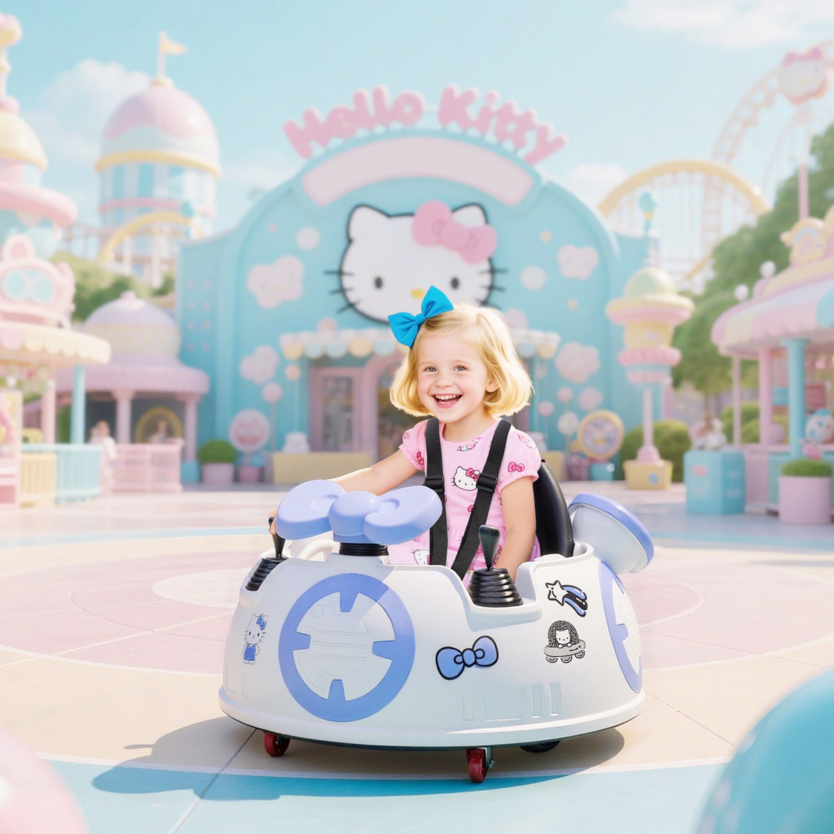Hello Kitty Ride on car on remote control in pastel colors for children aged 2 to 5 from Sam's Toy World