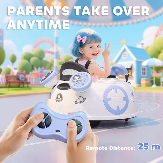 Sam's Toy World Ride on car on remote control in white with a child, perfect for ages 2-5, intuitive remote operation