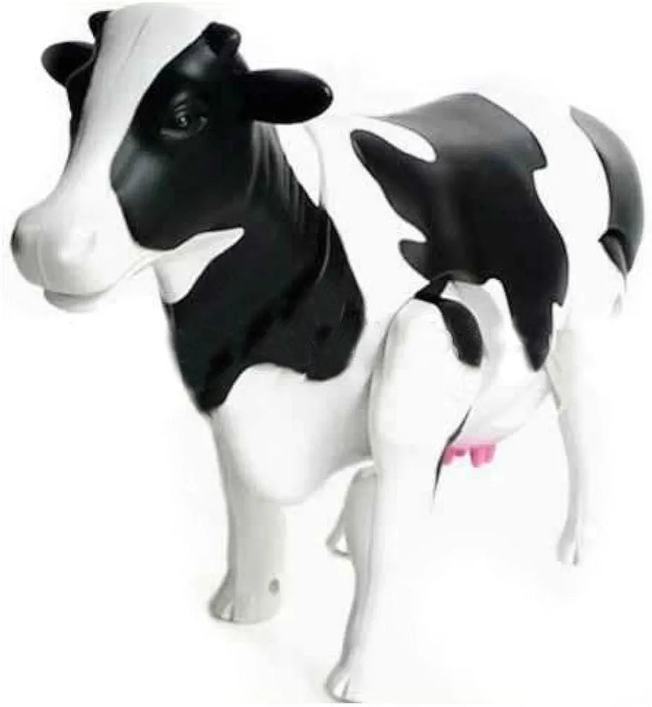 Realistic black and white highland cow stuffed toy, side view, perfect for kids' playtime and cuddling
