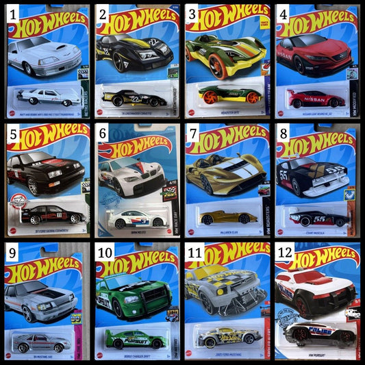 Display of 12 Hot Wheels packaged cars in a 3 by 4 grid Hot Wheels diecast cars 1:64 scale buy in Ahmedabad Gujarat .