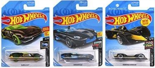 Three Hot Wheels cars in blue blister packs showing sports cars Hot Wheels diecast cars 1:64 scale buy in Ahmedabad Gujarat .