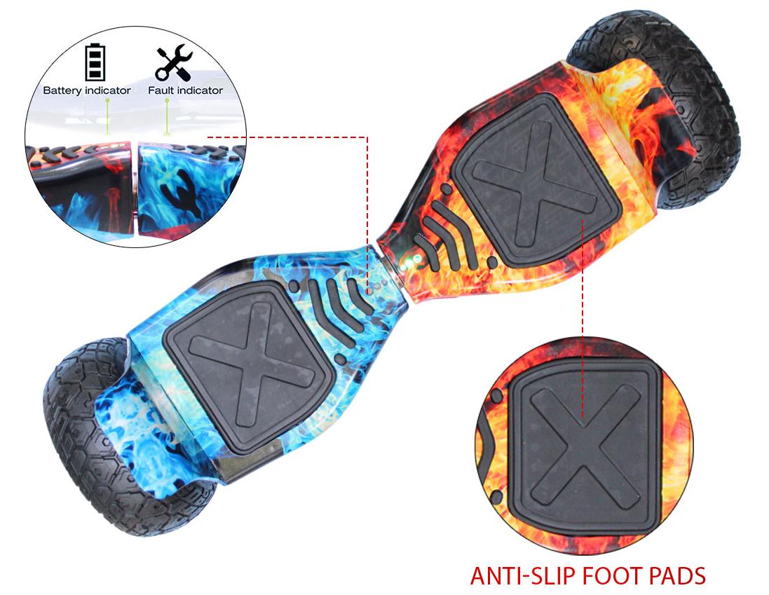 Colorful hoverboard off-road in Ahmedabad Gujarat with anti-slip foot pads, top view for outdoor adventures