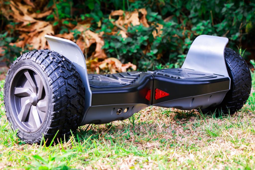 Black hoverboard with rugged tires, side view, for outdoor fun and adventure in Ahmedabad Gujarat
