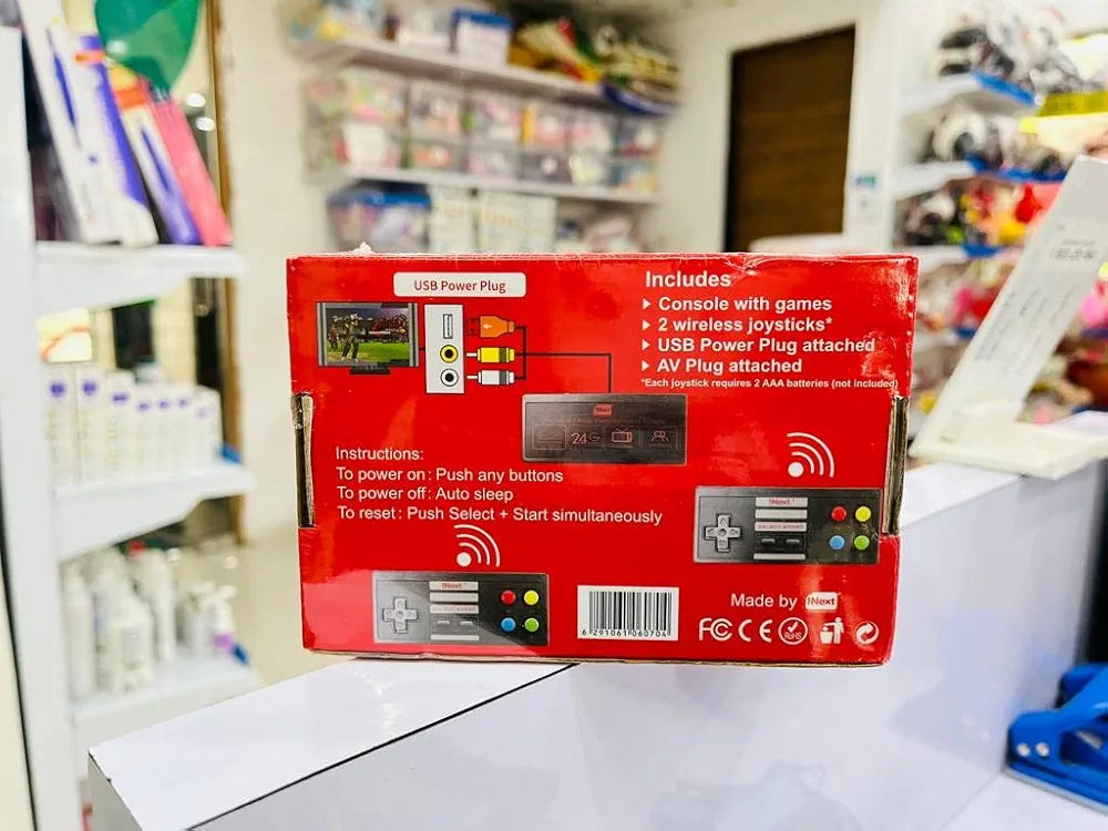 Wireless 2 player game console retro online Ahmedabad India with two wireless joysticks and USB power plug