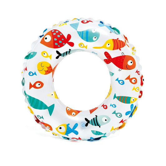 Colorful inflatable pool ring for children with fish patterns, front view, for summer fun in Ahmedabad at Sam's Toy World