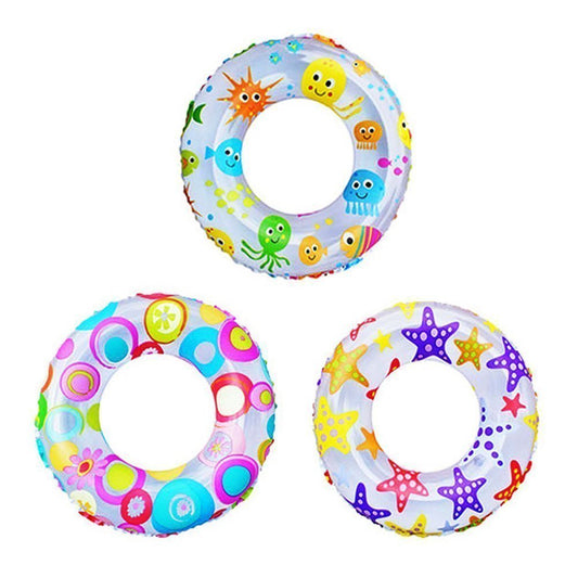 Colorful inflatable pool rings for children, top view, perfect for fun in Ahmedabad at Sam's Toy World