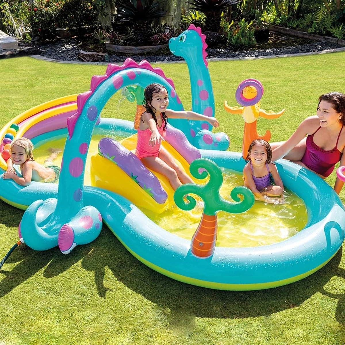 Intex Dino swimming slide and pool at Sam's Toy World Ahmedabad Gujarat, colorful inflatable for outdoor fun