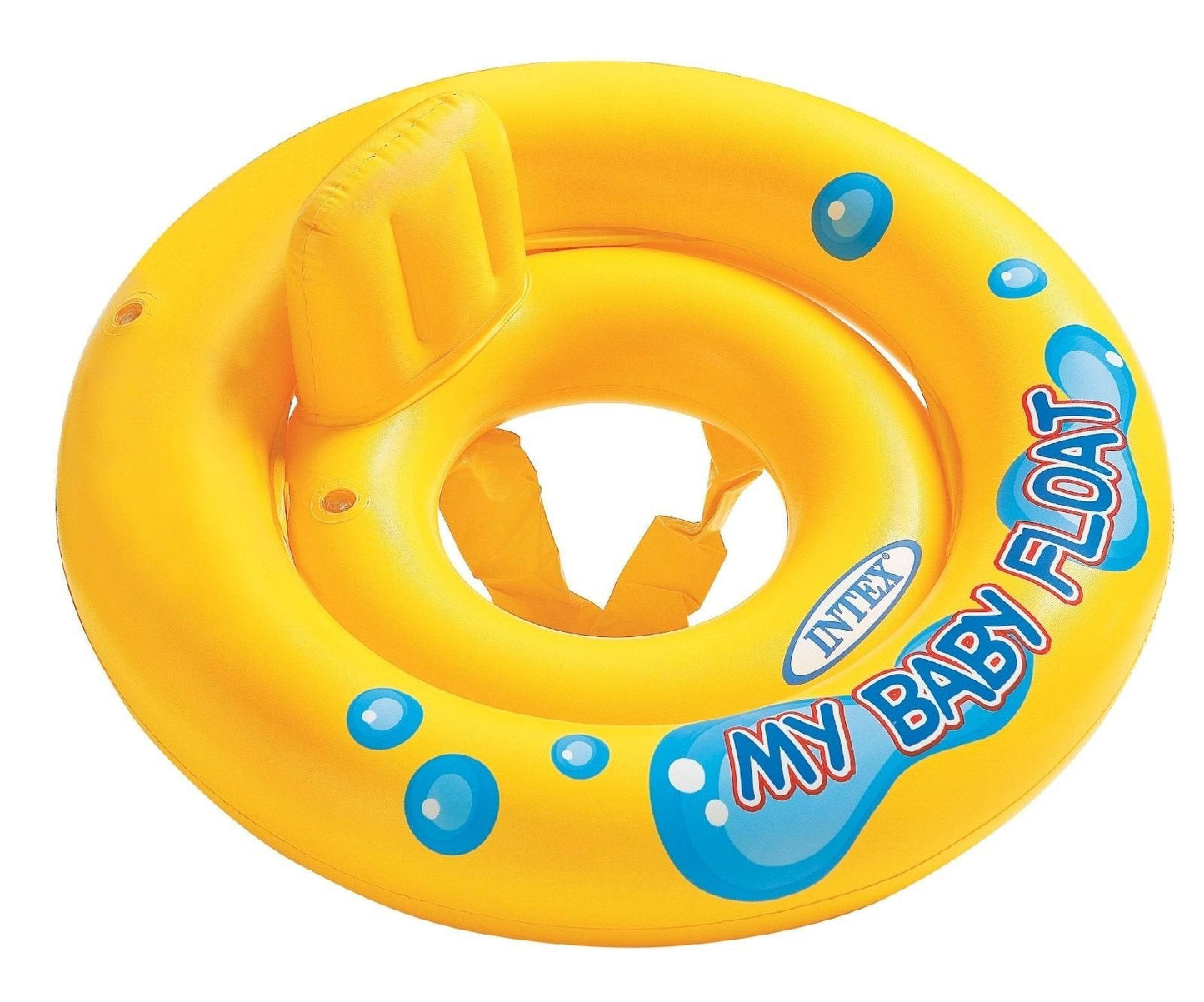 Intex My Baby Float with leg holder in yellow, top view, for safe enjoying water fun