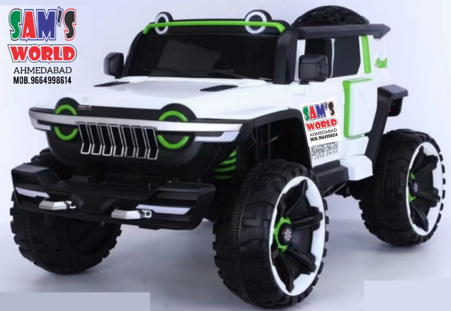 Jumbo big size double seater ride on jeep in white and green with large wheels for kids
