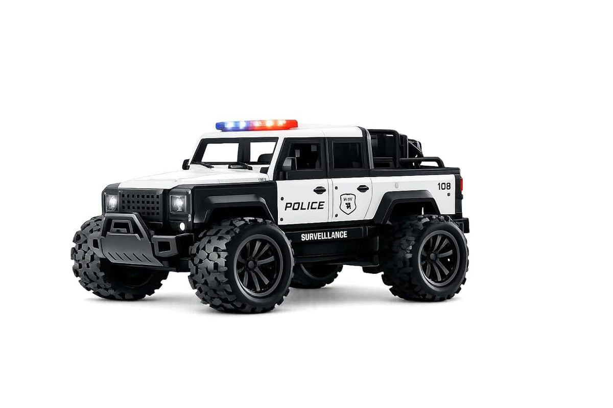 Remote Control Police Car in white with flashing lights for ages 6 and up from Sam's Toy World