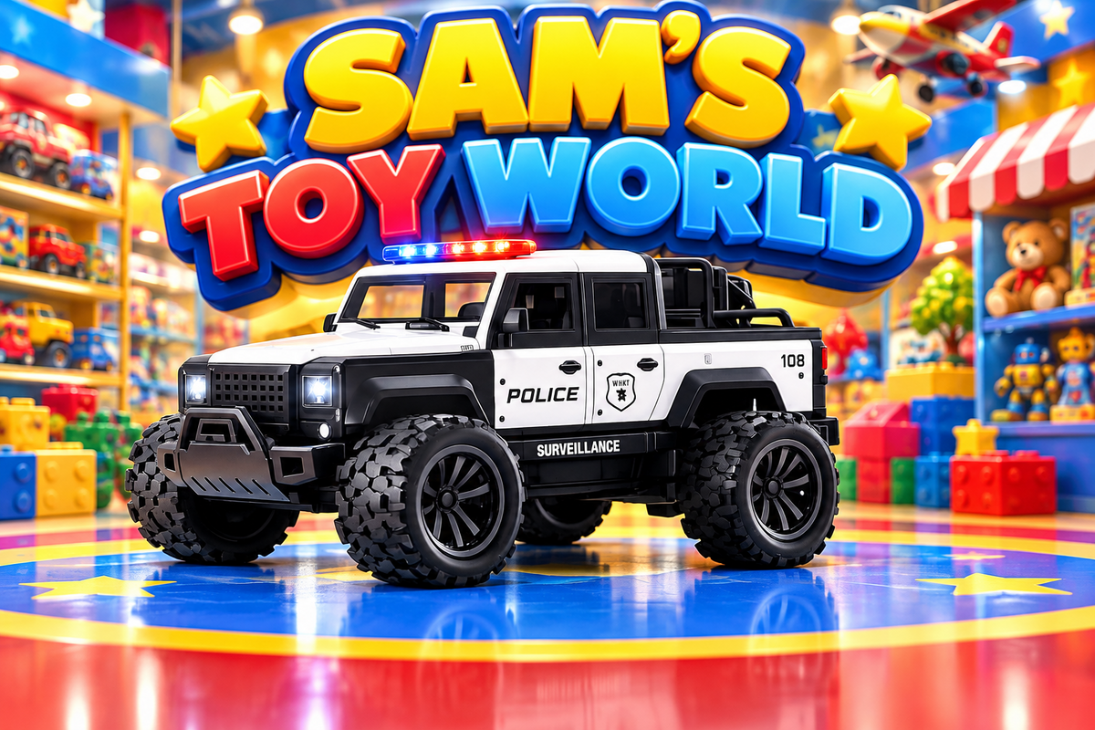 Remote Control Police Car in Black and White with Lights for ages 6 and up from Sam's Toy World