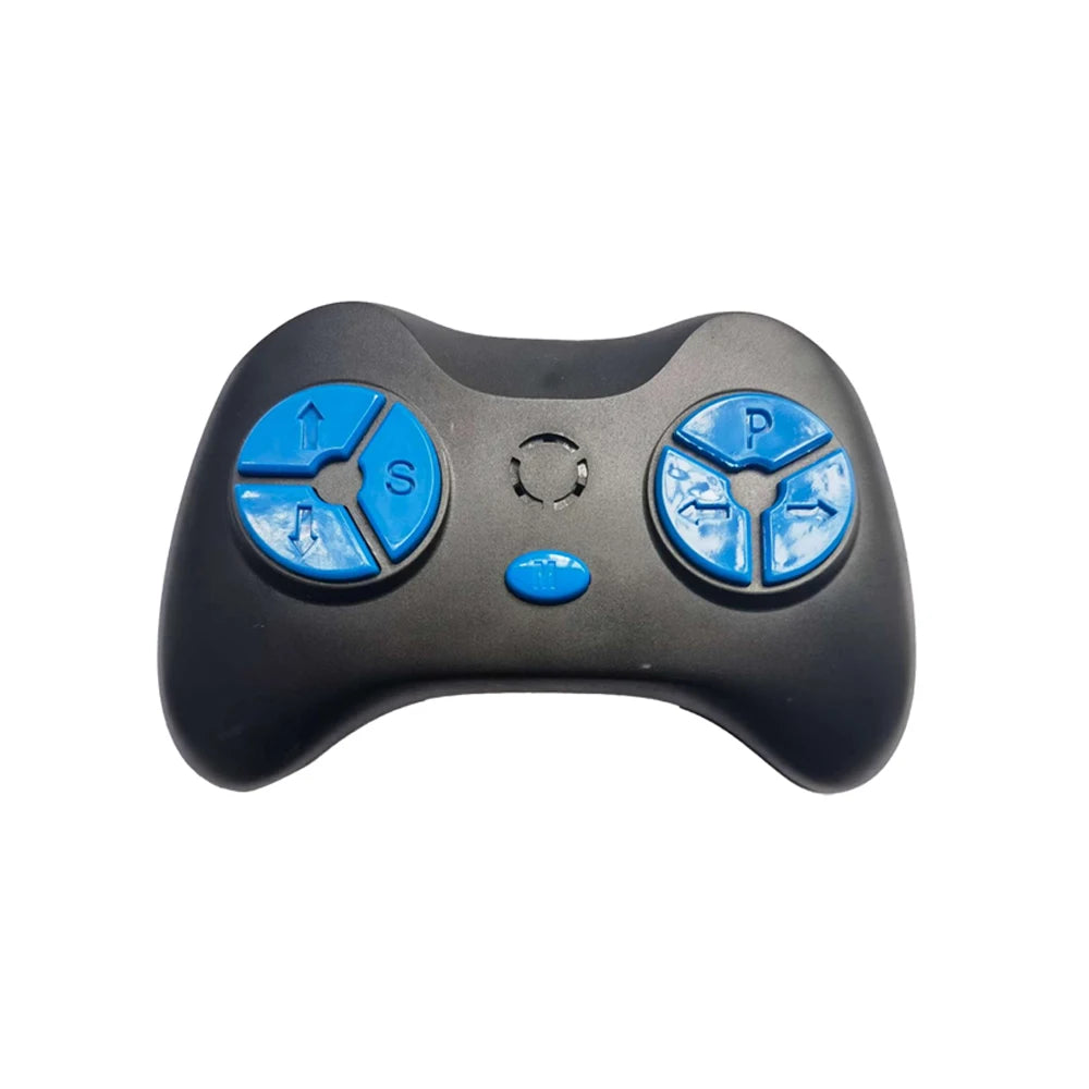 Black remote control desktop chrome controller with blue buttons, ideal for gaming and toy vehicles
